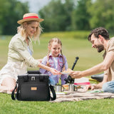 Black Large Capacity Picnic Bag - Waterproof PEVA Insulated Cooler Bag, Outdoor, Car Use, and Shoulder Crossbody Thermo Bag - 45-Degree Angle