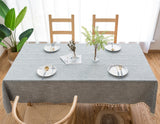 160*100cm Grey Striped Cotton Linen Embroidered Tassel Tablecloth - European & American Pastoral Style for Restaurants - 45-Degree Angle