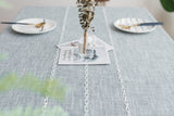 160*100cm Beige Striped Cotton Linen Embroidered Tassel Tablecloth - European & American Pastoral Style for Restaurants - Rear View