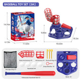 Blue Pedal Serve Drill Baseball Pitching Training Toy Set - Outdoor Parent-Child Softball Batting Practice Kit - Front View