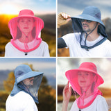 Black Outdoor Mosquito-Proof Hat with Face Shield - Breathable Fishing Hat for Men, UV Protection Mesh Mask - Side View