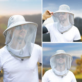 Black Outdoor Mosquito-Proof Hat with Face Shield - Breathable Fishing Hat for Men, UV Protection Mesh Mask - Top-Down View