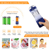 White Portable Mini Juicer - Rechargeable Electric Fruit Juicer Cup, Compact & Convenient - Rear View