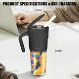 Black Portable Juicer Cup with Straw, USB Rechargeable 6-Blade Blender, Multi-Function Juice Maker for Travel and Outdoor Use - 45-Degree Angle