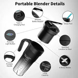 Black Portable Juicer Cup with Straw, USB Rechargeable 6-Blade Blender, Multi-Function Juice Maker for Travel and Outdoor Use - Rear View