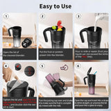 White Portable Juicer Cup with Straw, USB Rechargeable 6-Blade Blender, Multi-Function Juice Maker for Travel and Outdoor Use - Top-Down View