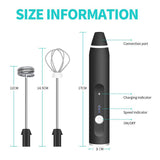 Black 304 Stainless Steel 3-Speed Handheld Electric Milk Frother, Egg Beater, Paint Mixer, and Milk Powder Blender - Front View