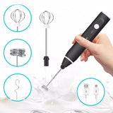 Black 304 Stainless Steel 3-Speed Handheld Electric Milk Frother, Egg Beater, Paint Mixer, and Milk Powder Blender - Side View