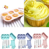 Grey 7-Piece Silicone Bakeware Set with Whisk, Spatula, Brush, Gloves, and Cake Molds for Home Baking - Side View