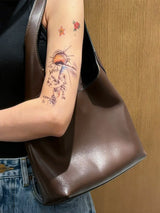 Brown Oil-Wax Leather Style Casual Shoulder Bag, Versatile Handbag and Crossbody Tote for Women - Side View