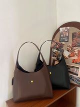 Black Oil-Wax Leather Style Casual Shoulder Bag, Versatile Handbag and Crossbody Tote for Women - Front View