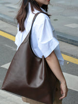 Black Oil-Wax Leather Style Casual Shoulder Bag, Versatile Handbag and Crossbody Tote for Women - Rear View
