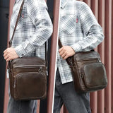 Brown Men's Genuine Leather Casual Shoulder Bag, Minimalist Crossbody Bag for Everyday Use - Rear View