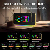 Black RGB LED Projection Alarm Clock, Multi-Color Night Light with Snooze Function, Home Decor Digital Clock - Rear View