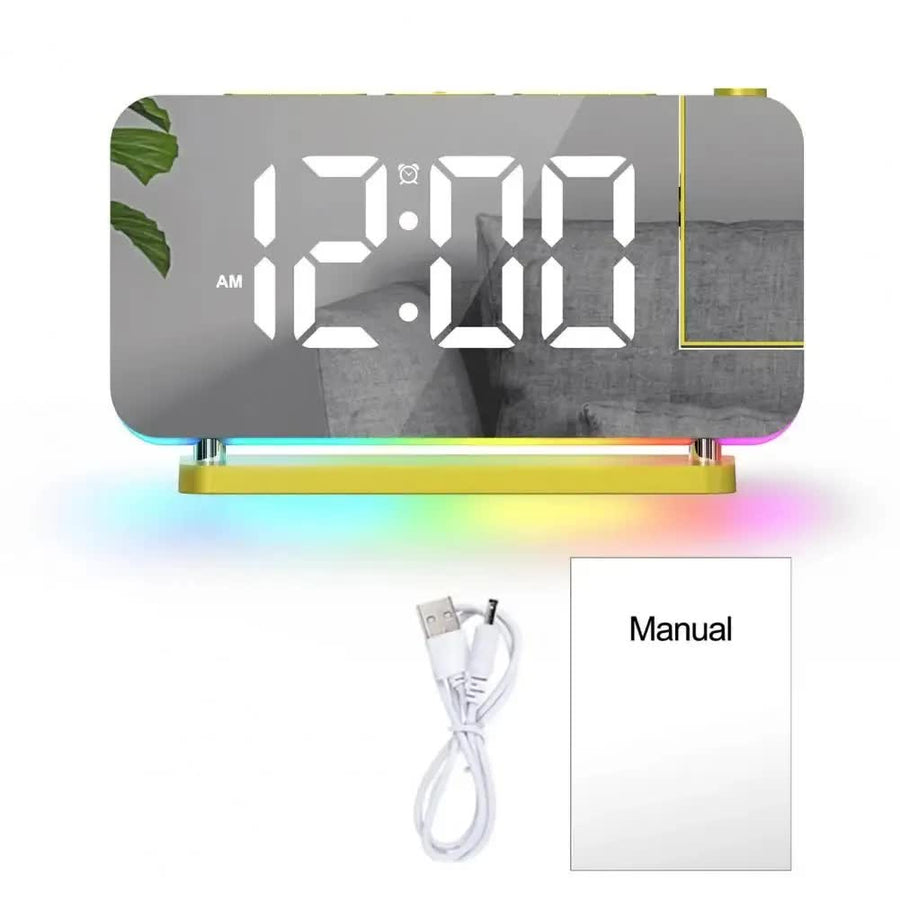 Gold RGB LED Projection Alarm Clock, Multi-Color Night Light with Snooze Function, Home Decor Digital Clock