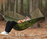 Military Green Outdoor Camping Hammock with Mosquito Net, Anti-Tip Nylon Fabric, Single/Double Person Quick-Setup Hammock - Side View