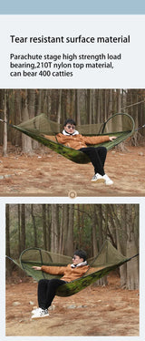 Military Green Outdoor Camping Hammock with Mosquito Net, Anti-Tip Nylon Fabric, Single/Double Person Quick-Setup Hammock - Top-Down View