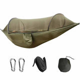 Green Outdoor Camping Hammock with Mosquito Net, Anti-Tip Nylon Fabric, Single/Double Person Quick-Setup Hammock - Front View