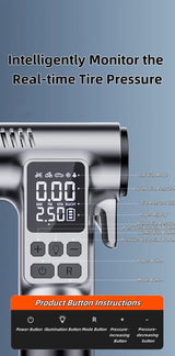 Wireless Car Air Compressor, Portable Electric Tire Inflator Pump for Cars, Bikes, and Motorcycles - Close-Up Angle
