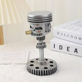 Piston Skull Face Sculpture, Resin Gear Decor, Industrial Style Home Decoration - Front View