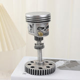 Piston Skull Face Sculpture, Resin Gear Decor, Industrial Style Home Decoration - Side View