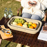 Army Green Foldable Outdoor Picnic Basket with Lid and Tabletop, Camping Storage Box, Car-Friendly Organizer - Side View