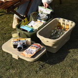 Army Green Foldable Outdoor Picnic Basket with Lid and Tabletop, Camping Storage Box, Car-Friendly Organizer - Rear View