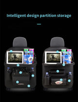 Black Leather Car Backseat Organizer with Foldable Tray Table & Trash Bag - Multi-functional Car Storage Solution - Rear View