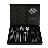 Silver Color Premium 24-Piece Stainless Steel Cutlery Set ??Elegant Golden Steak Knife, Fork, and Spoon Set in Luxury Gift Box