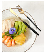 Rose Gold Color Premium 24-Piece Stainless Steel Cutlery Set - Elegant Golden Steak Knife, Fork, and Spoon Set in Luxury Gift Box - Side View
