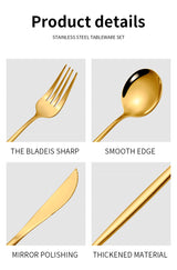 Black Color Premium 24-Piece Stainless Steel Cutlery Set - Elegant Golden Steak Knife, Fork, and Spoon Set in Luxury Gift Box - Top-Down View
