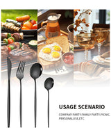 Black Color Premium 24-Piece Stainless Steel Cutlery Set - Elegant Golden Steak Knife, Fork, and Spoon Set in Luxury Gift Box - 45-Degree Angle