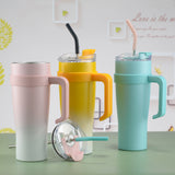 Blue 304 Stainless Steel 40oz Car Mug - Insulated Tumbler with Handle and Straw - Front View