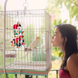Colorful Parrot Toy with Wooden Beads, Blocks, and Cotton Rope - Chewing and Climbing Fun for Birds - Side View