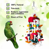 Colorful Parrot Toy with Wooden Beads, Blocks, and Cotton Rope - Chewing and Climbing Fun for Birds - Top-Down View