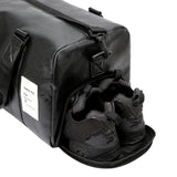 Black Men's Large-Capacity PU Leather Gym Bag - Travel, Shoulder, and Duffel Bag for Fitness and Yoga - Side View