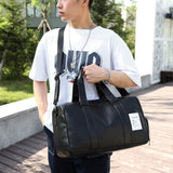 Brown Men's Large-Capacity PU Leather Gym Bag - Travel, Shoulder, and Duffel Bag for Fitness and Yoga - Front View