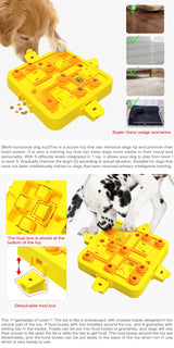 Yellow Interactive Slow Feeder Puzzle Toy for Dogs - Durable Pet Food Dispenser Bowl - Top-Down View