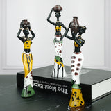 Yellow Maiden Praying for Rain 3-Piece Set - African-Style Home Decor Accents for Tabletop and Shelf Display - Front View