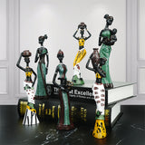 Yellow Maiden Praying for Rain 3-Piece Set - African-Style Home Decor Accents for Tabletop and Shelf Display - Side View