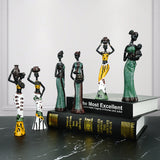 Yellow Maiden Praying for Rain 3-Piece Set - African-Style Home Decor Accents for Tabletop and Shelf Display - Top-Down View