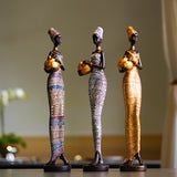 White Exotic African Woman Figurine - Elegant Resin Sculptures for Home Decor - Front View