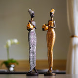 White Exotic African Woman Figurine - Elegant Resin Sculptures for Home Decor - Side View