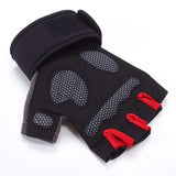 XL Red Fingerless Workout Gloves with Wrist Support - Non-Slip, Breathable Gym Gloves for Weightlifting and Cycling - Front View