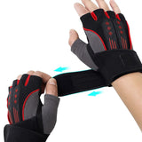 XL Red Fingerless Workout Gloves with Wrist Support - Non-Slip, Breathable Gym Gloves for Weightlifting and Cycling - Rear View