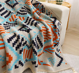 110x130cm Bohemian Woven Throw Blanket - Soft Decorative Sofa Cover with Tassels for Living Room and Bedroom - Top-Down View