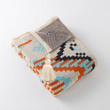 130x170cm Bohemian Woven Throw Blanket - Soft Decorative Sofa Cover with Tassels for Living Room and Bedroom - Side View