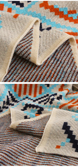 130x170cm Bohemian Woven Throw Blanket - Soft Decorative Sofa Cover with Tassels for Living Room and Bedroom - 45-Degree Angle