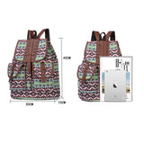 Bohemian Style Canvas Backpack - Vintage Tribal Pattern Travel Bag with Leather Straps - Front View