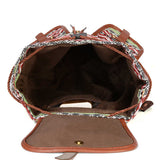 Bohemian Style Canvas Backpack - Vintage Tribal Pattern Travel Bag with Leather Straps - 45-Degree Angle